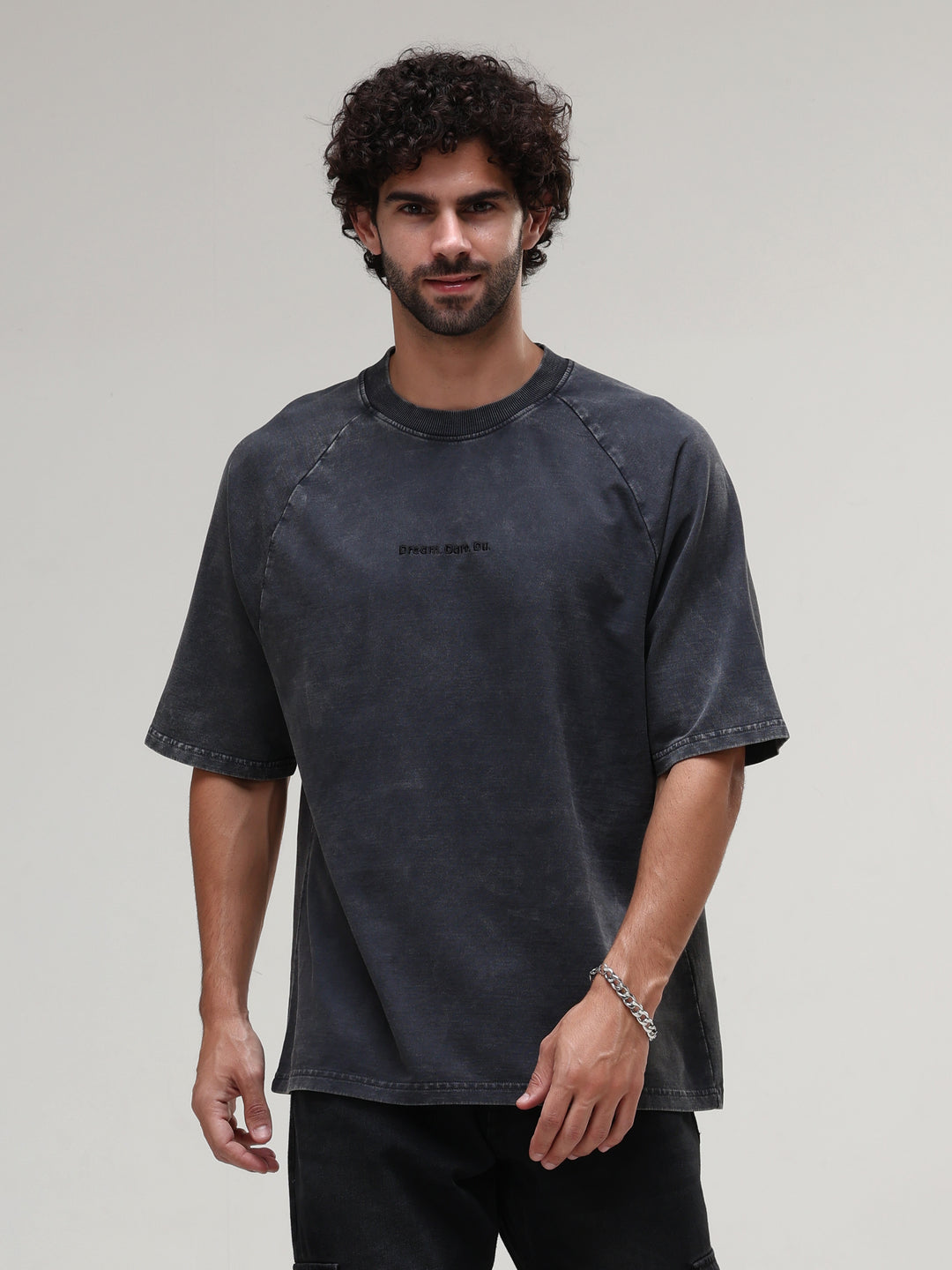 BLACK ACID WASH OVERSIZED T-SHIRT