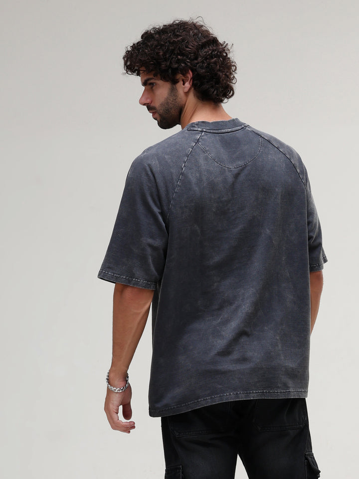 BLACK ACID WASH OVERSIZED T-SHIRT