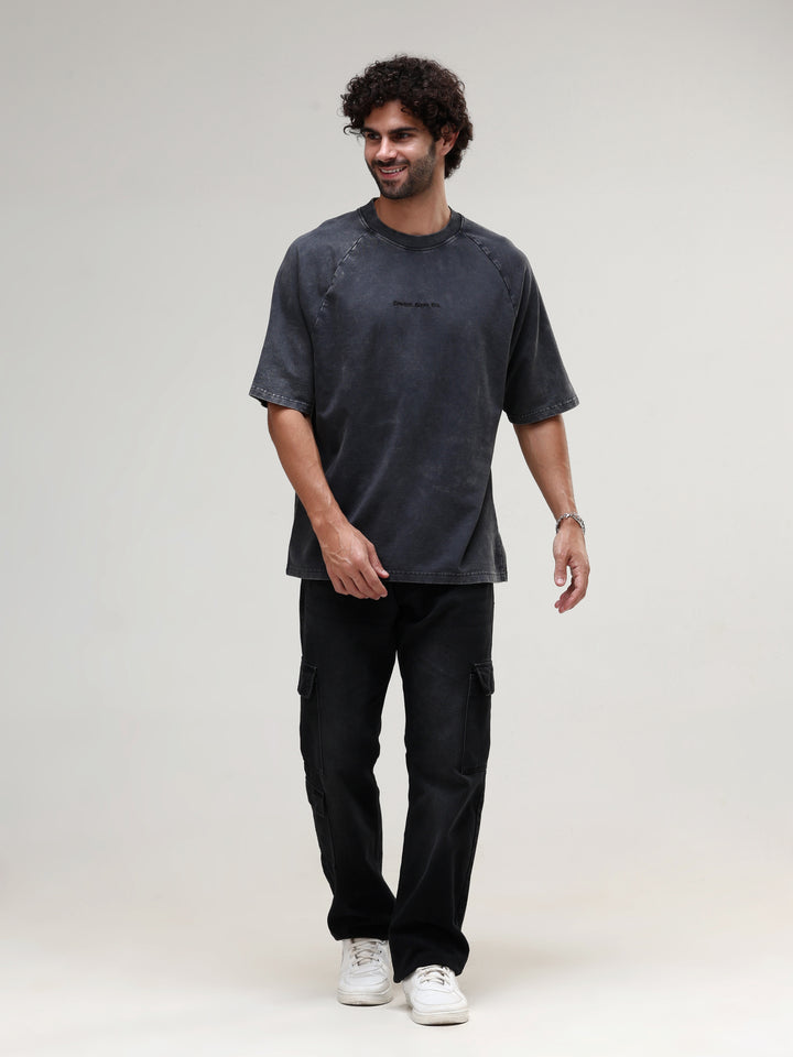 BLACK ACID WASH OVERSIZED T-SHIRT