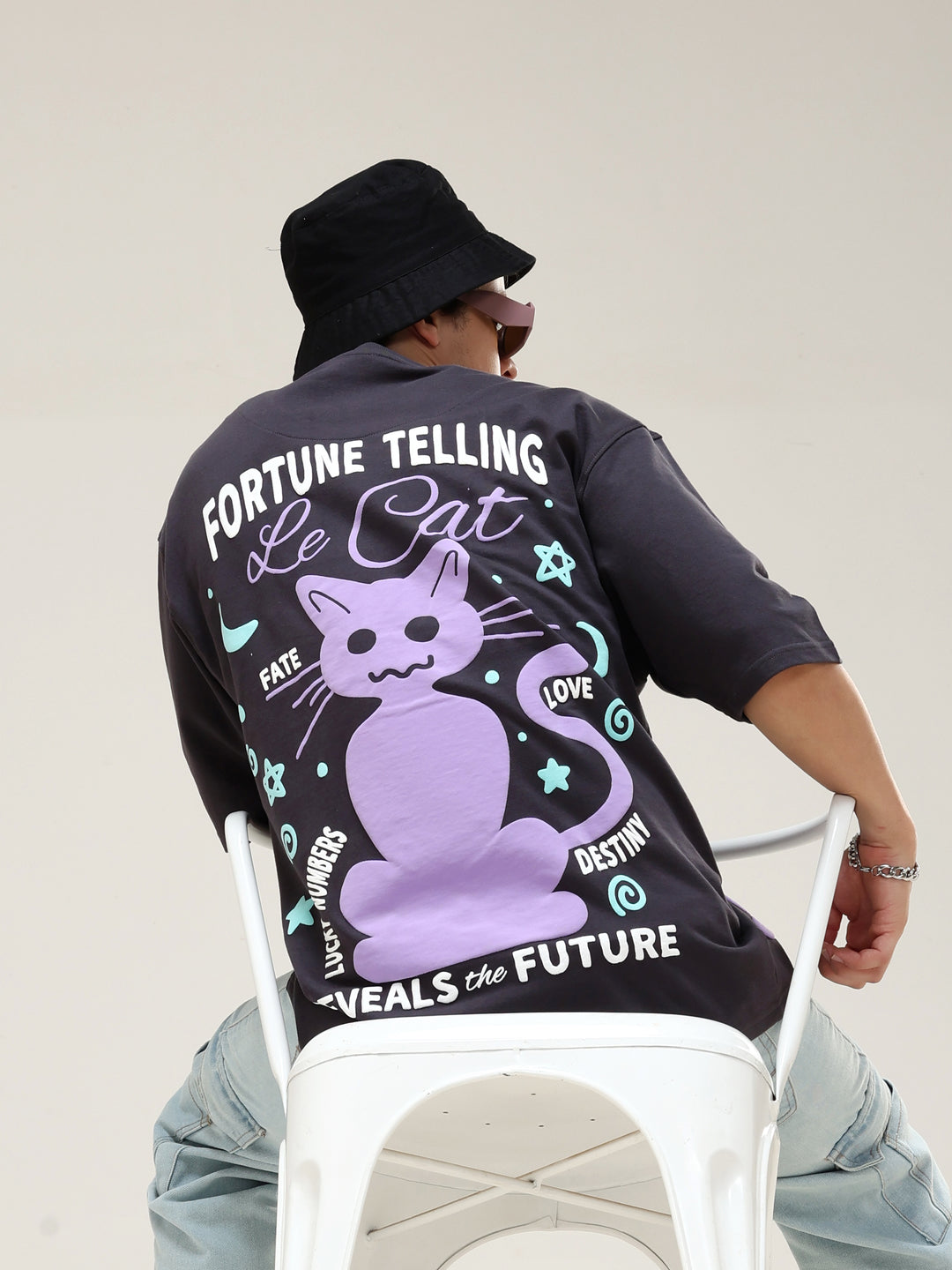 FORTUNE CAT BLACK OVERSIZED T-SHIRT