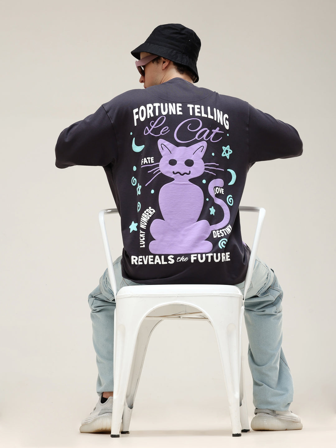 FORTUNE CAT BLACK OVERSIZED T-SHIRT