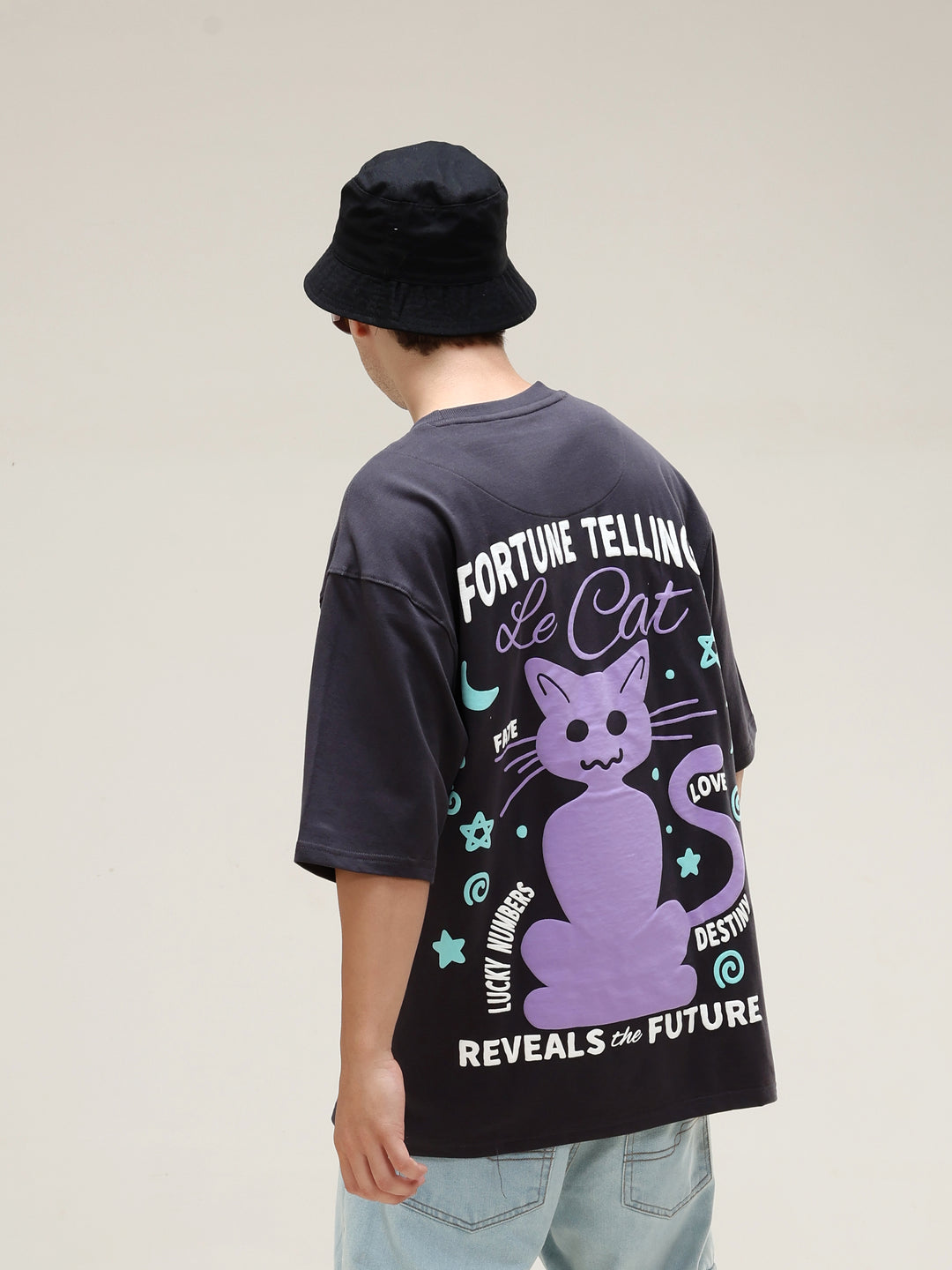 FORTUNE CAT BLACK OVERSIZED T-SHIRT