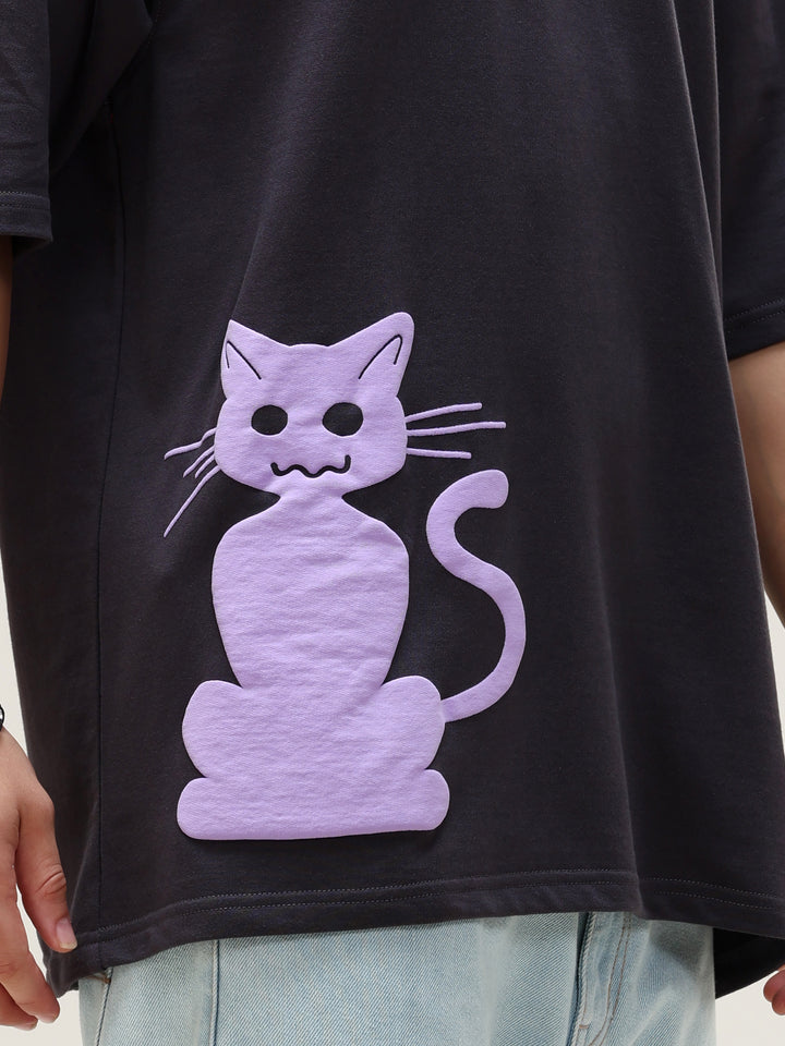 FORTUNE CAT BLACK OVERSIZED T-SHIRT