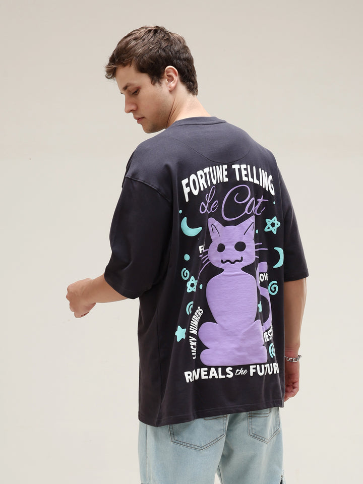 FORTUNE CAT BLACK OVERSIZED T-SHIRT