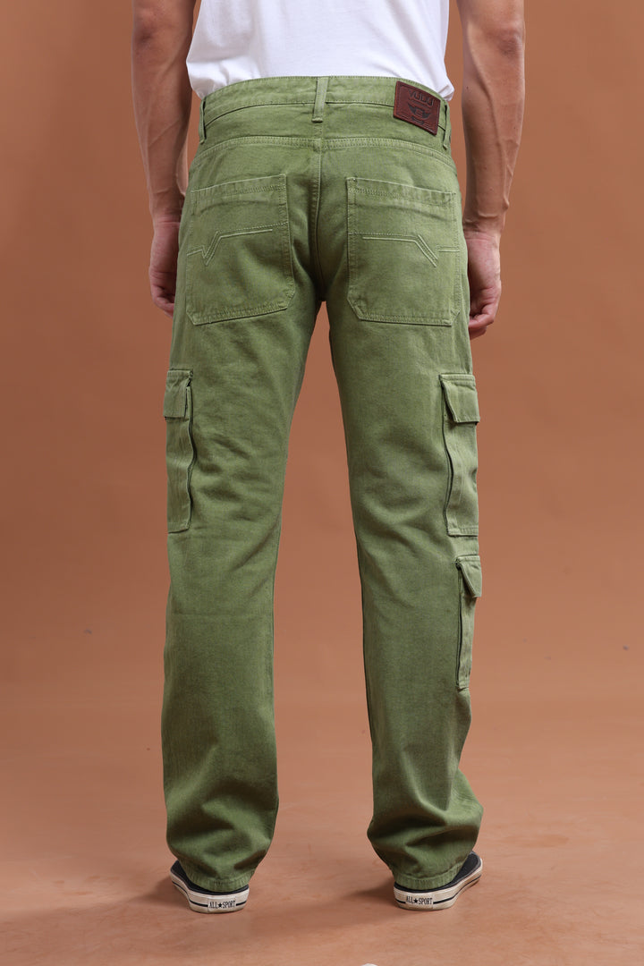 Earthy Green Denim Cargo Pants