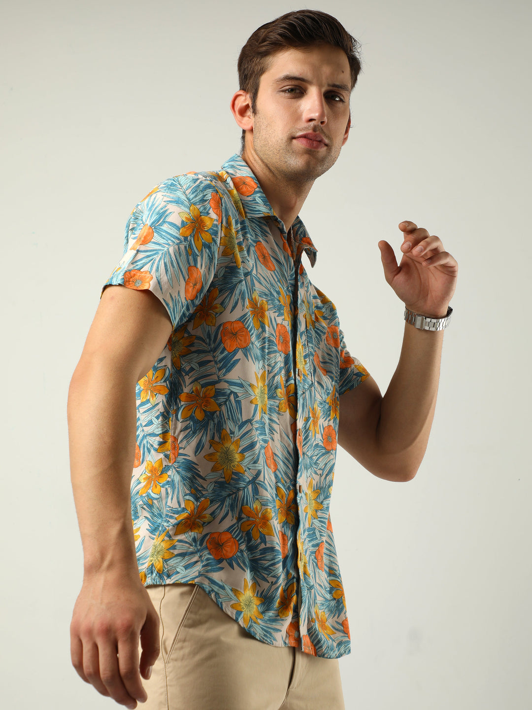 Yellow & Blue Tropical Print Shirt