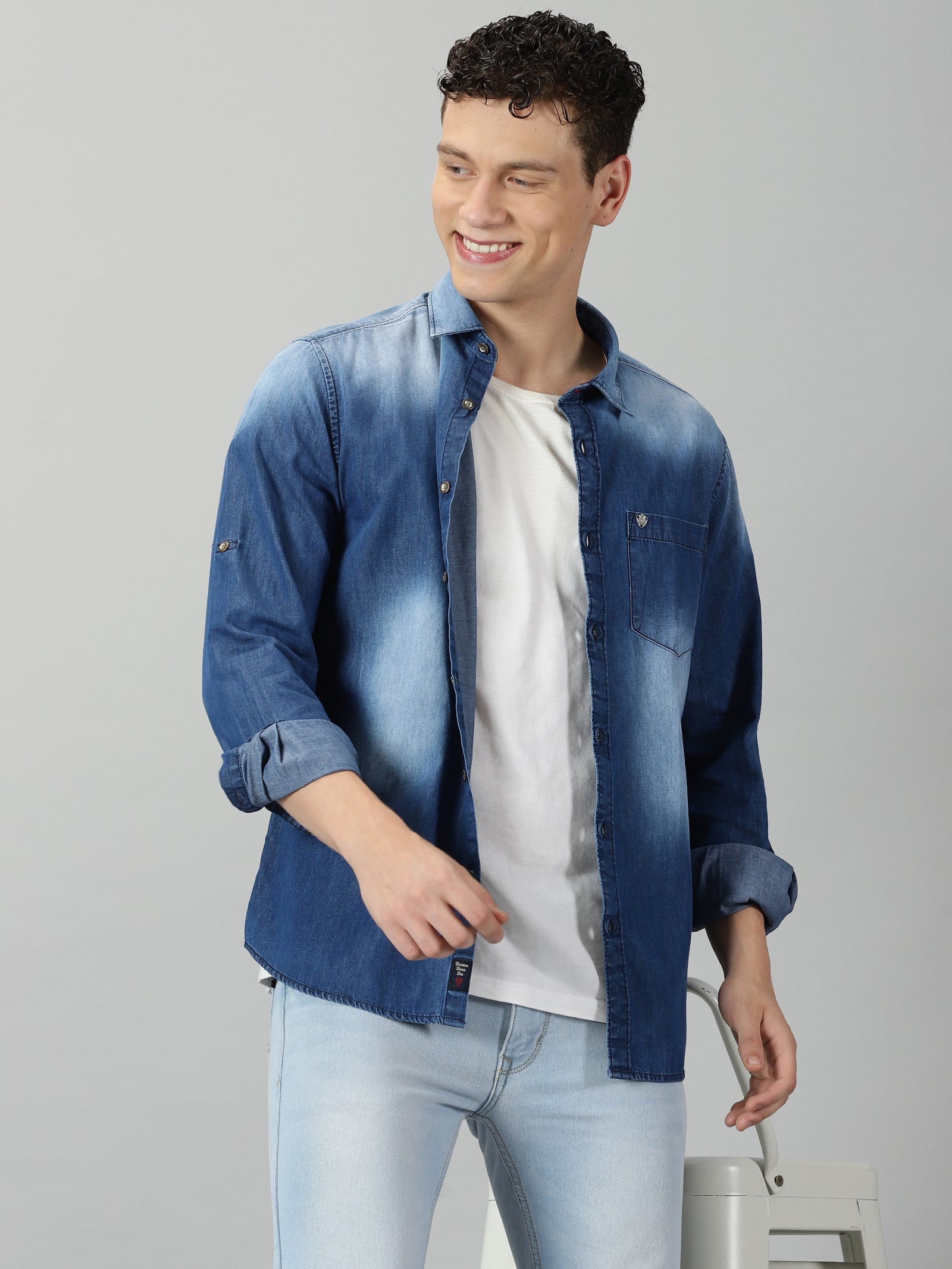 Buy online Grey Faded Denim Casual Shirt from shirts for Men by Indian  Threads for ₹1050 at 12% off | 2024 Limeroad.com