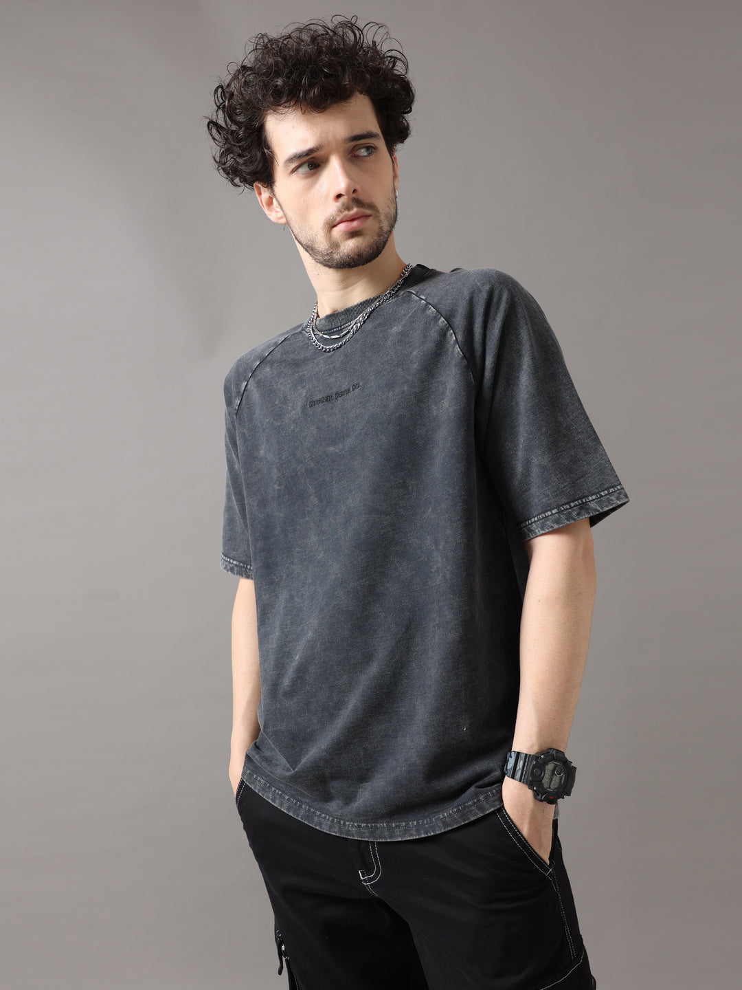 VUDUBLACK ACID WASH OVERSIZED T-SHIRTOversized Fit