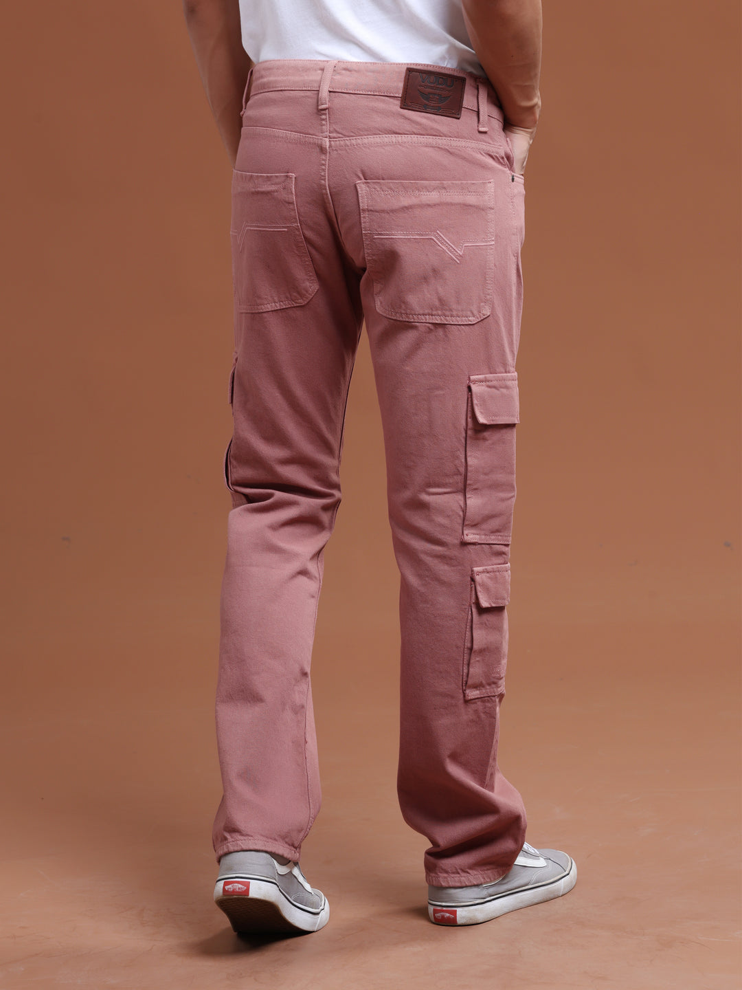 VUDUBlush Pink Denim Cargo PantsComfort Fit