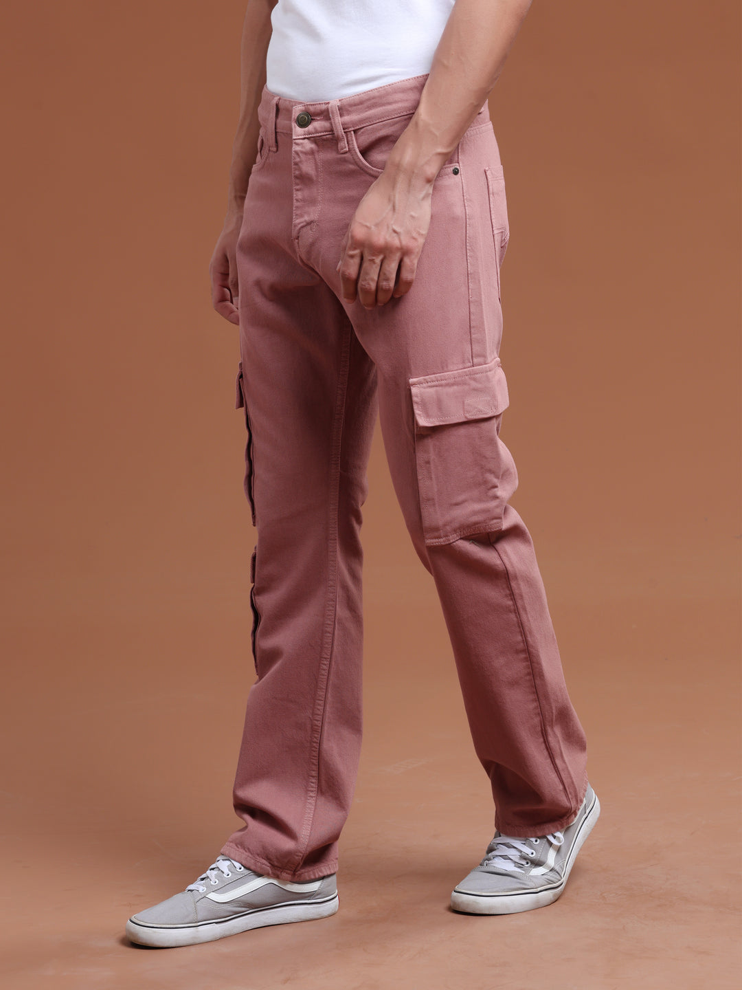 VUDUBlush Pink Denim Cargo PantsComfort Fit