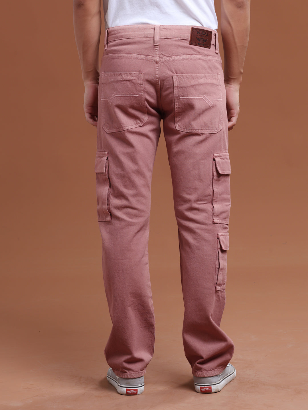 VUDUBlush Pink Denim Cargo PantsComfort Fit