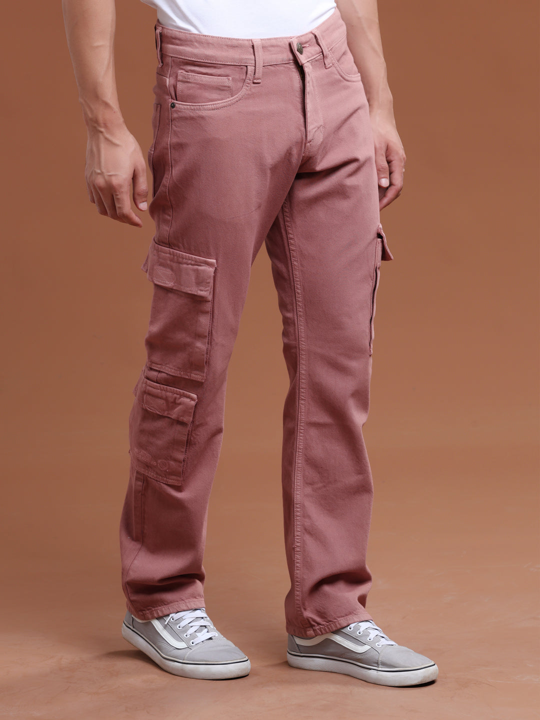 VUDUBlush Pink Denim Cargo PantsComfort Fit