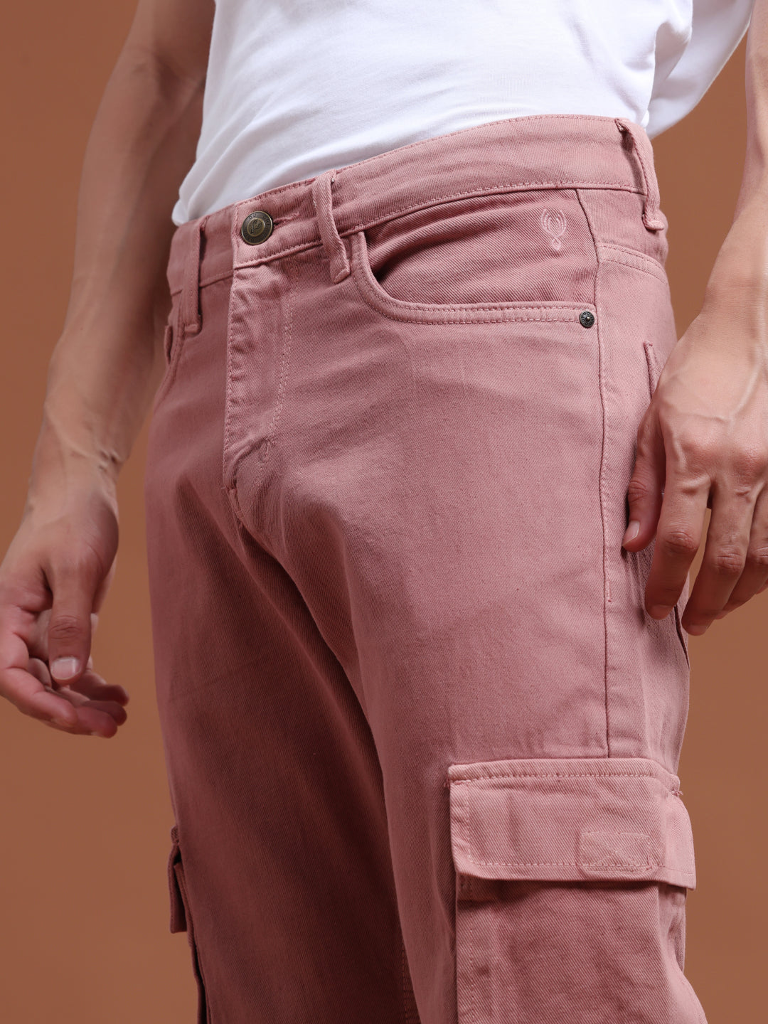 VUDUBlush Pink Denim Cargo PantsComfort Fit