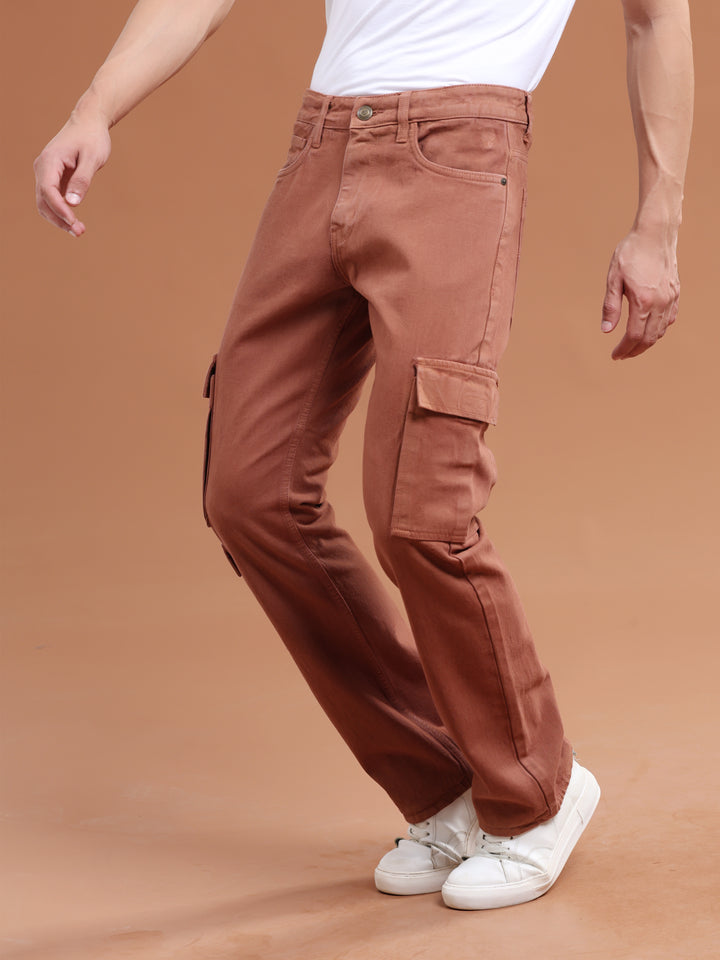 VUDUChestnut Brown Cargo PantsComfort Fit