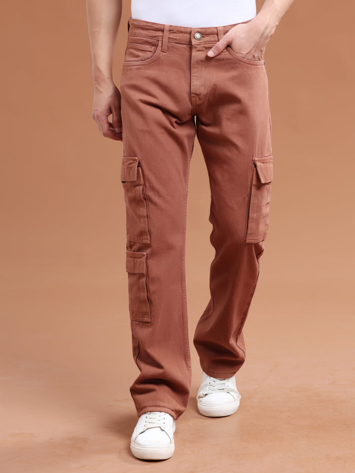 VUDUChestnut Brown Cargo PantsComfort Fit