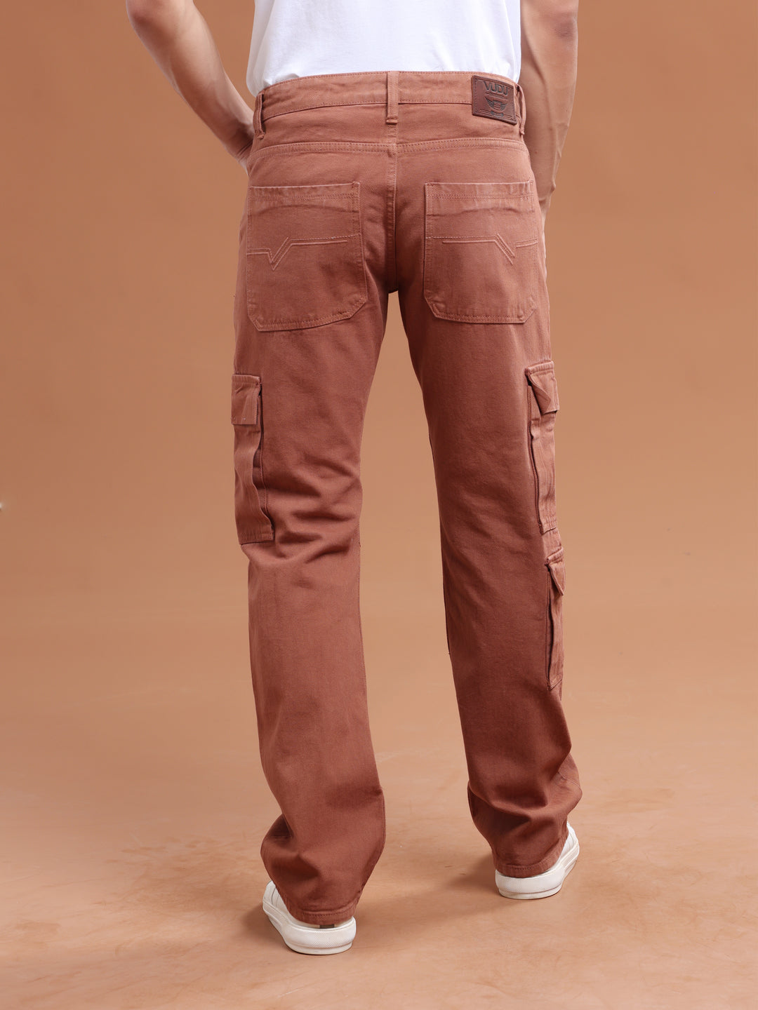 VUDUChestnut Brown Cargo PantsComfort Fit