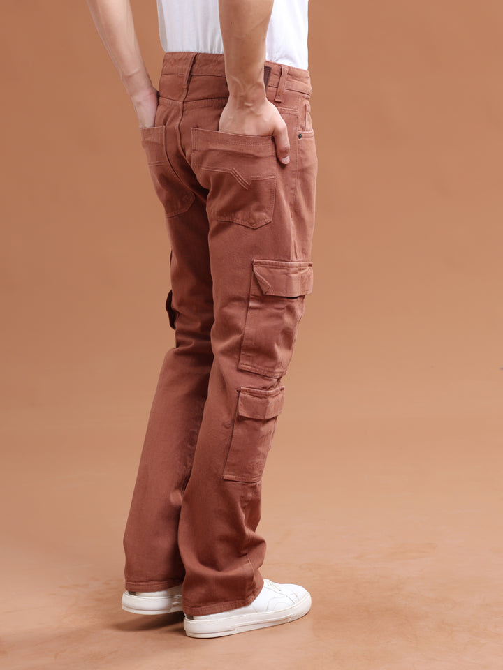 VUDUChestnut Brown Cargo PantsComfort Fit