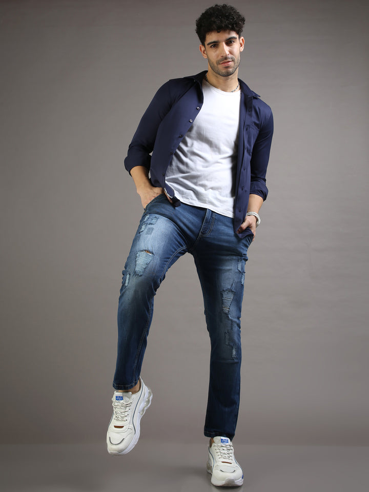 VUDUChic Fray Navy JeansSlim Fit