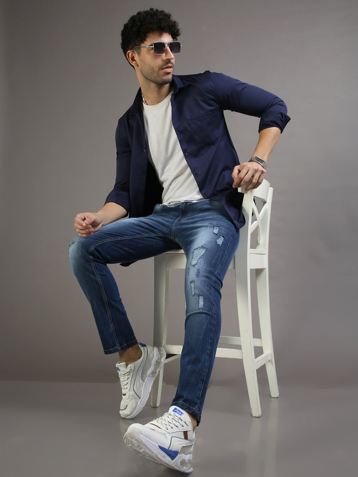 VUDUChic Fray Navy JeansSlim Fit