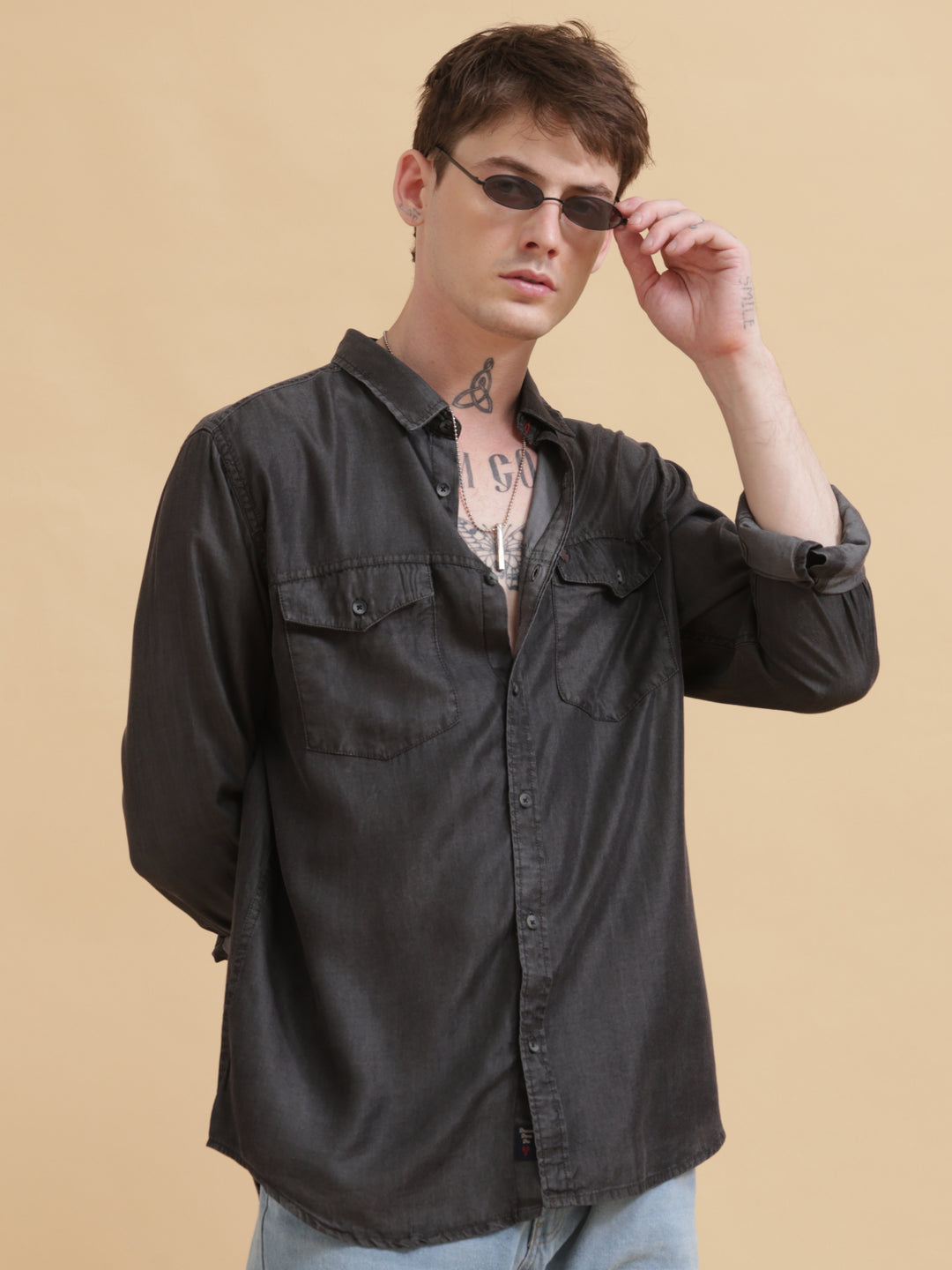 VUDUClassic Black Denim OvershirtRegular Fit