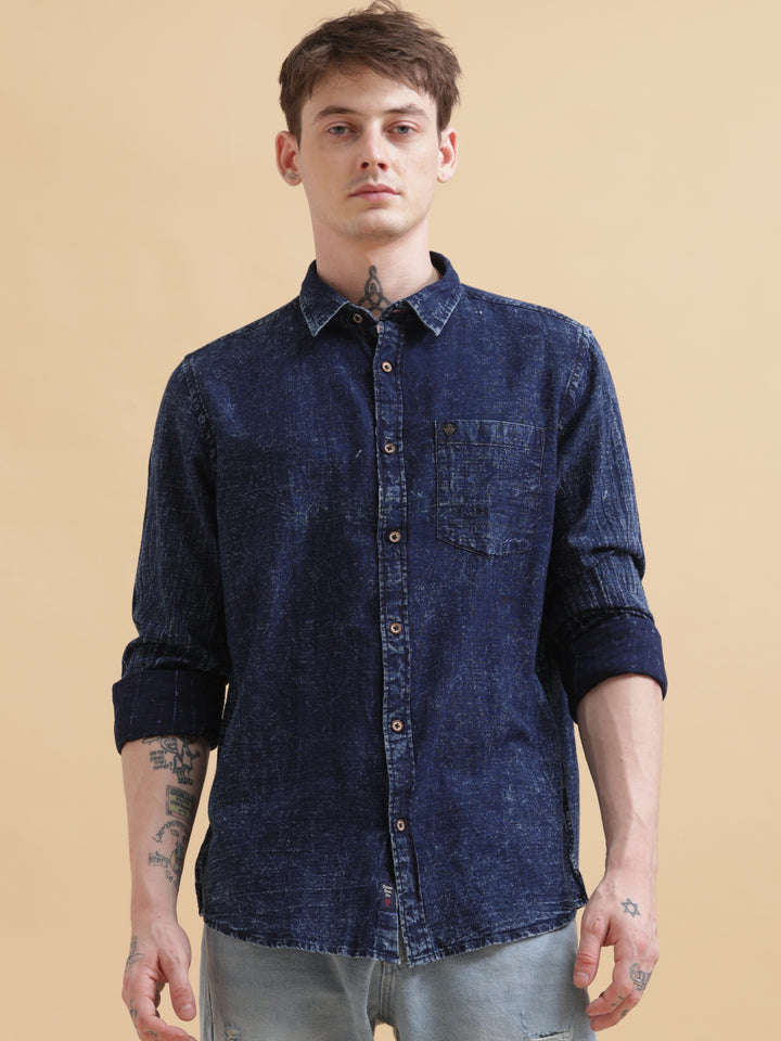 VUDUClassic Textured Denim ShirtRegular Fit