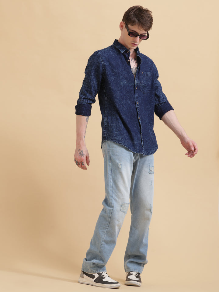 VUDUClassic Textured Denim ShirtRegular Fit