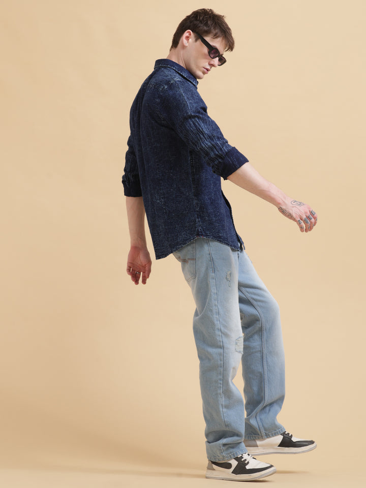 VUDUClassic Textured Denim ShirtRegular Fit