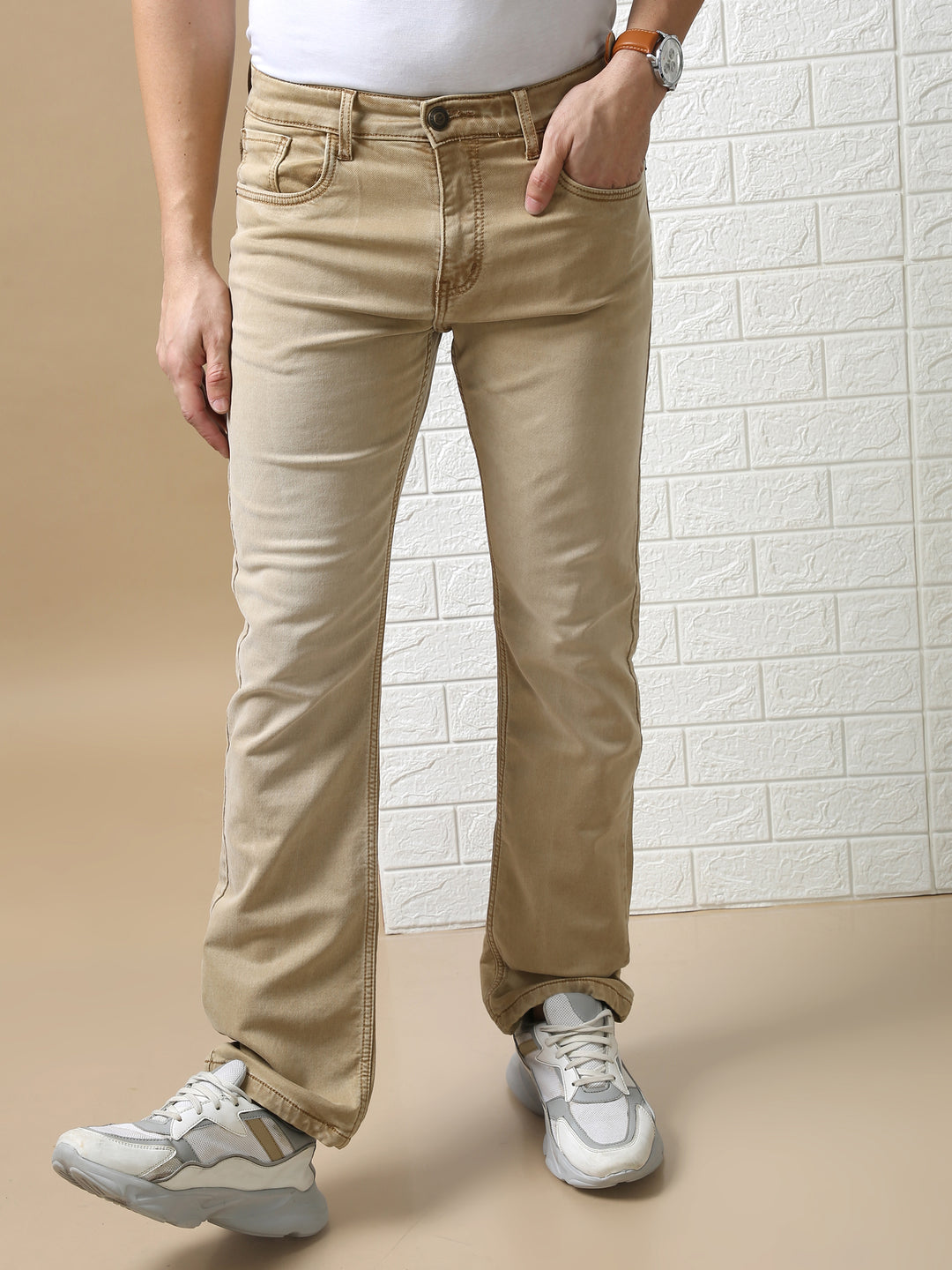 VUDUComfy Beige JeansComfort Fit