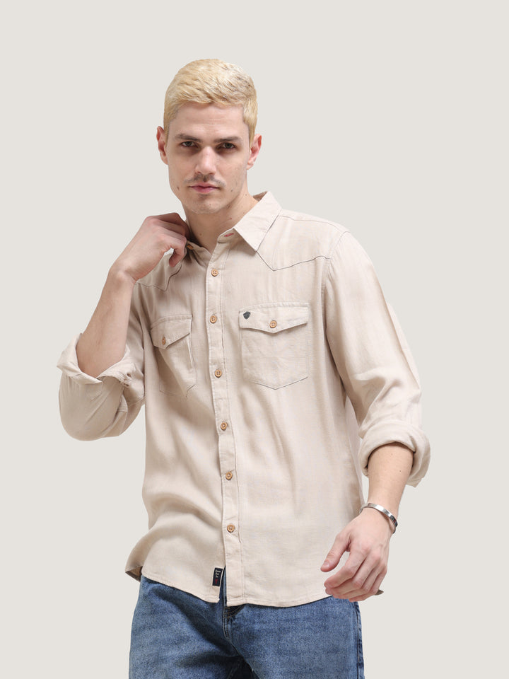 VUDUCozy Beige Classic ShirtRegular Fit