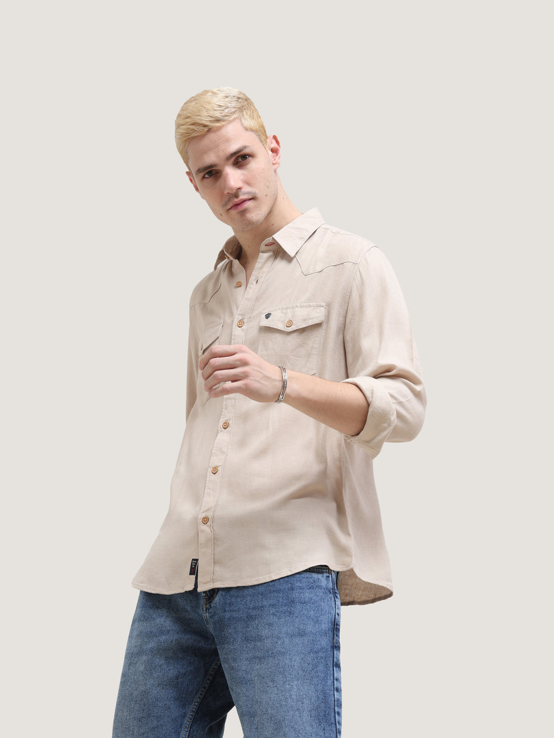 VUDUCozy Beige Classic ShirtRegular Fit