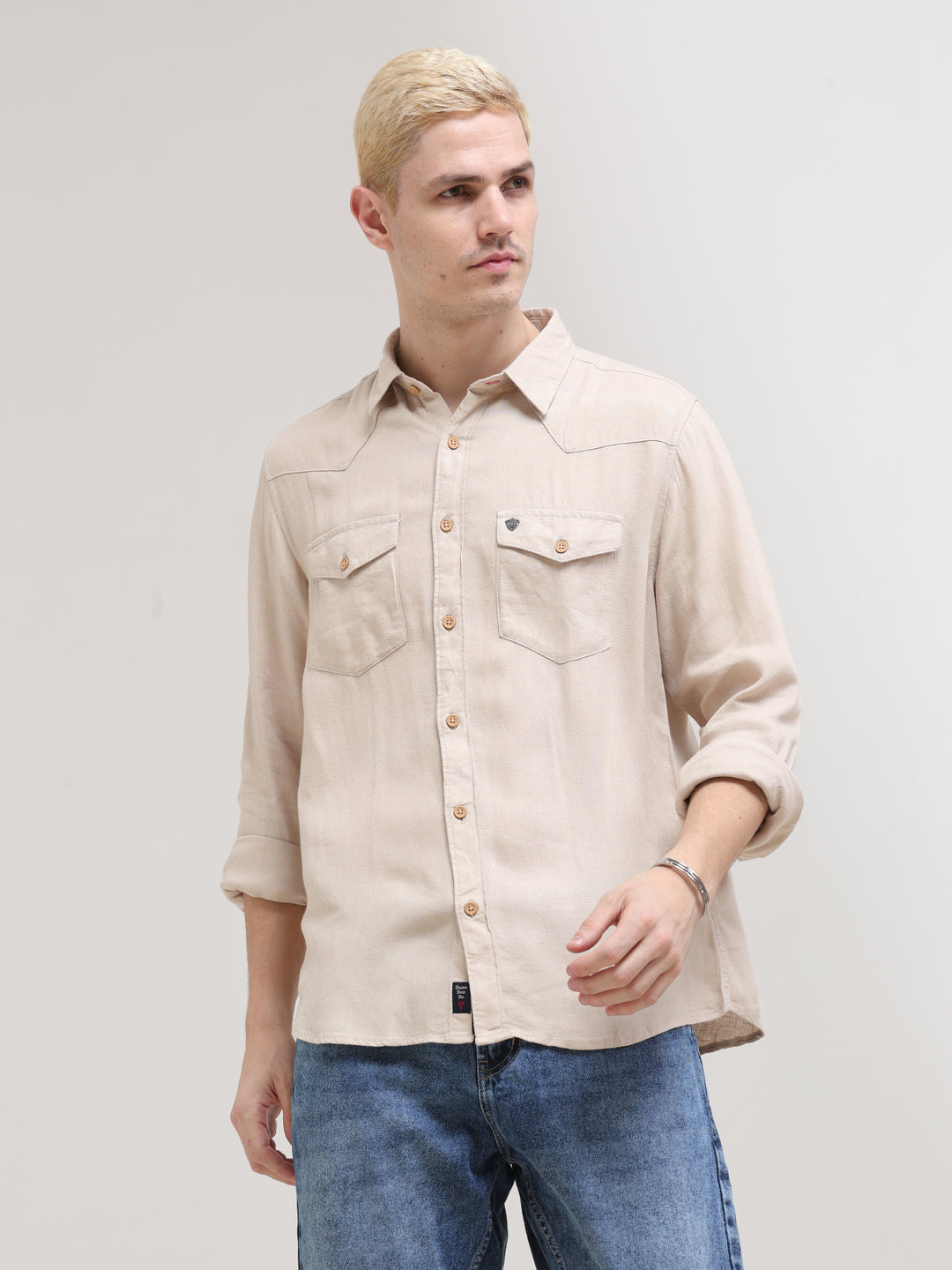 VUDUCozy Beige Classic ShirtRegular Fit