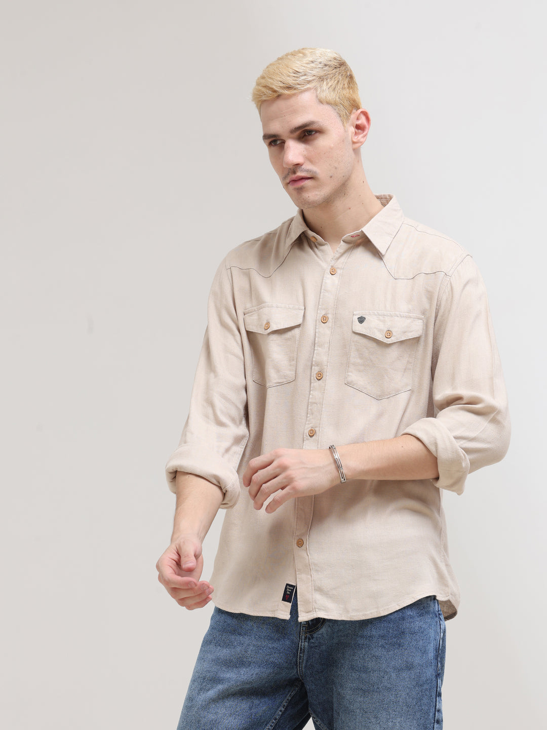 VUDUCozy Beige Classic ShirtRegular Fit