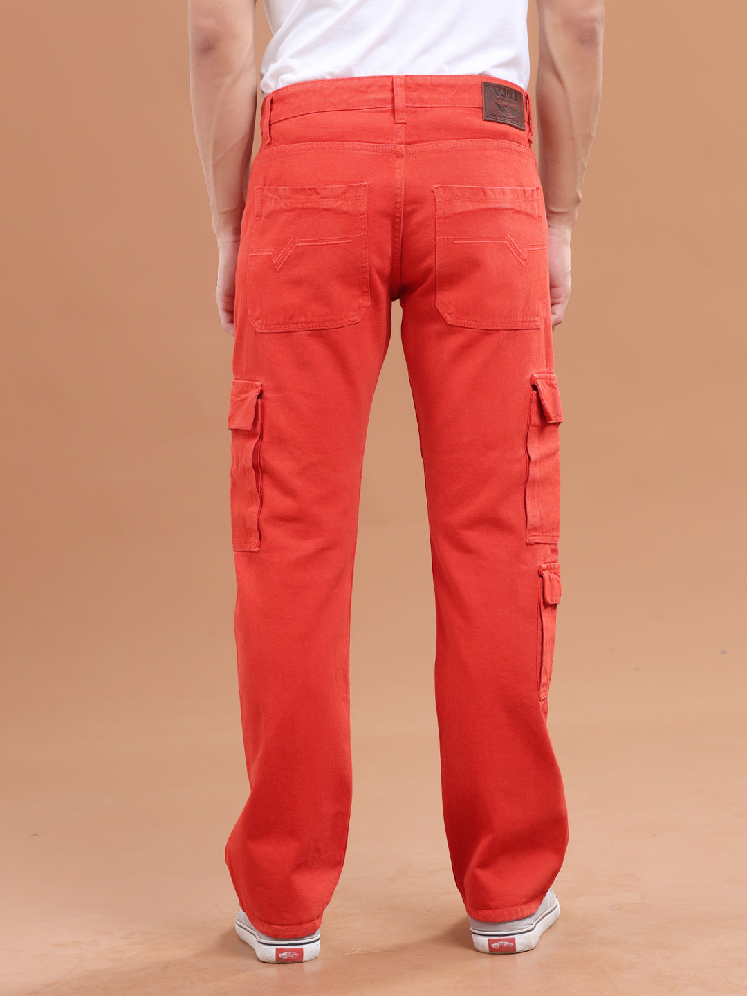 VUDUCrimson Red Denim Cargo PantsComfort Fit