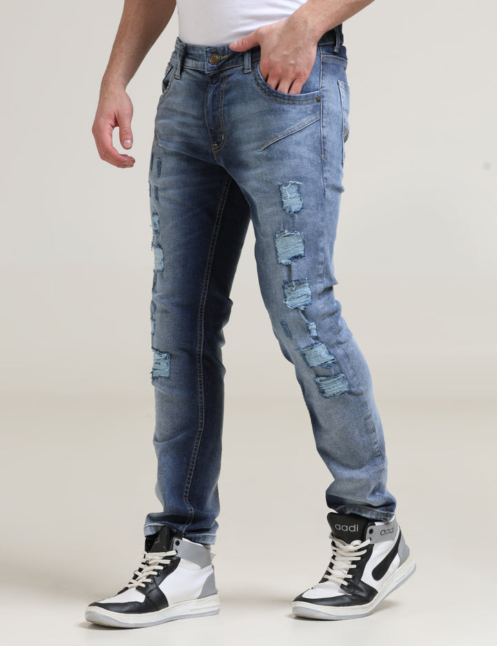 VUDUDISTRESSED FRAY INDIGO JEANSAnkle Slim Fit