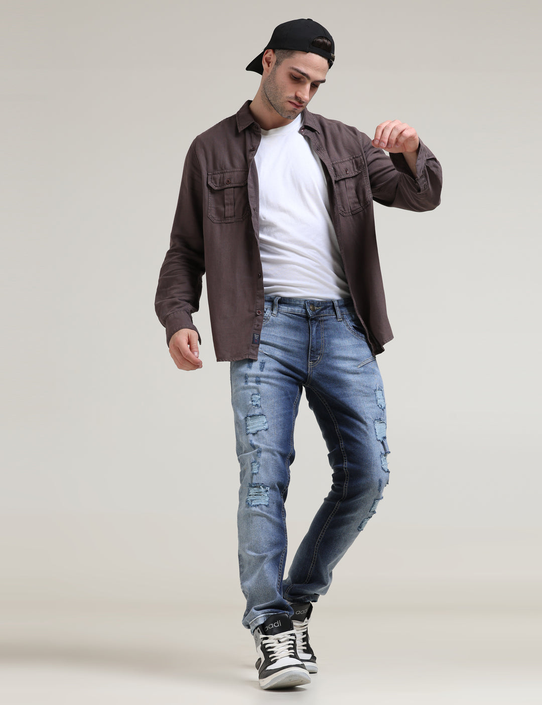 VUDUDISTRESSED FRAY INDIGO JEANSAnkle Slim Fit