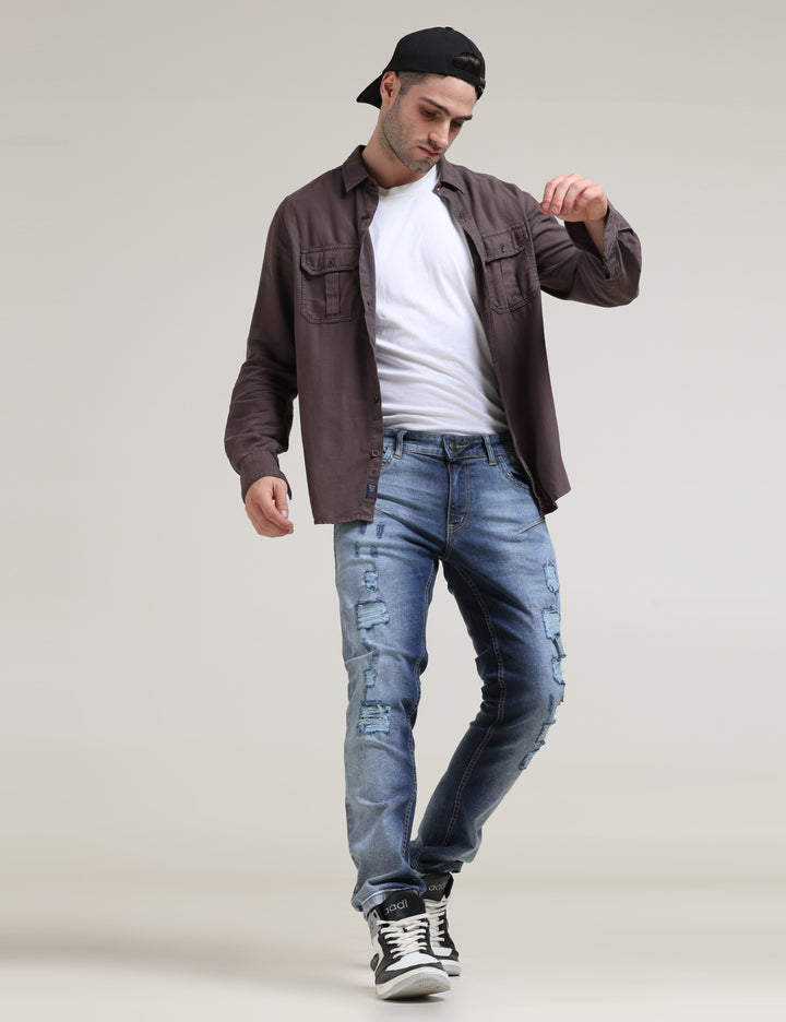 VUDUDISTRESSED FRAY INDIGO JEANSAnkle Slim Fit