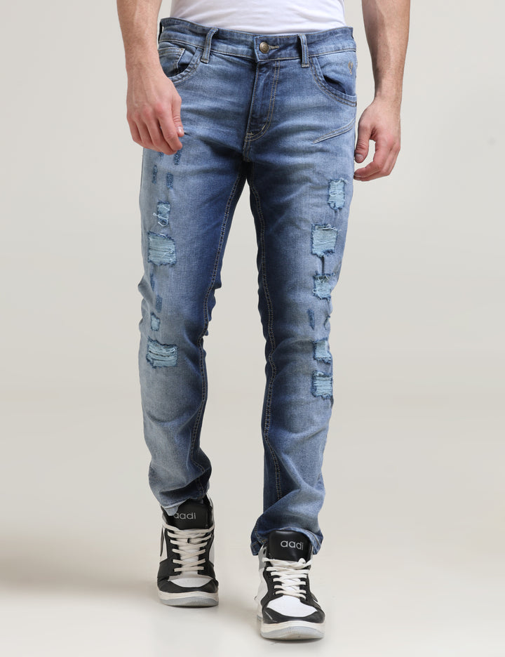 VUDUDISTRESSED FRAY INDIGO JEANSAnkle Slim Fit