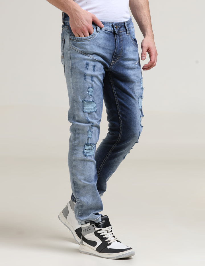 VUDUDISTRESSED FRAY INDIGO JEANSAnkle Slim Fit