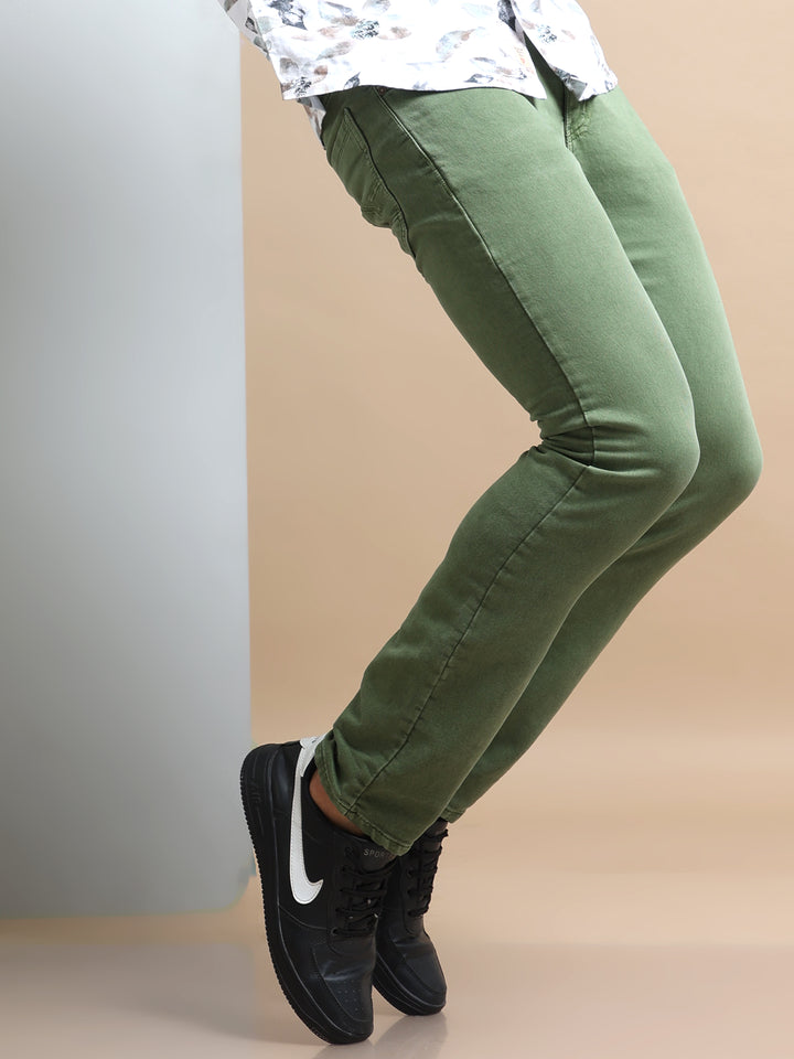 VUDUEarthy Green DenimSlim Fit