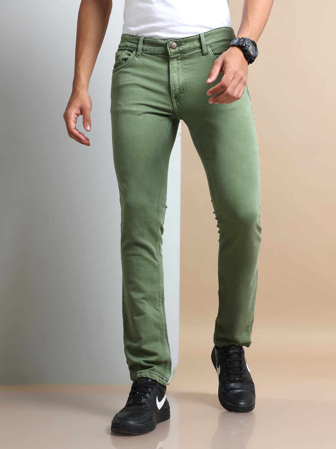 VUDUEarthy Green DenimSlim Fit