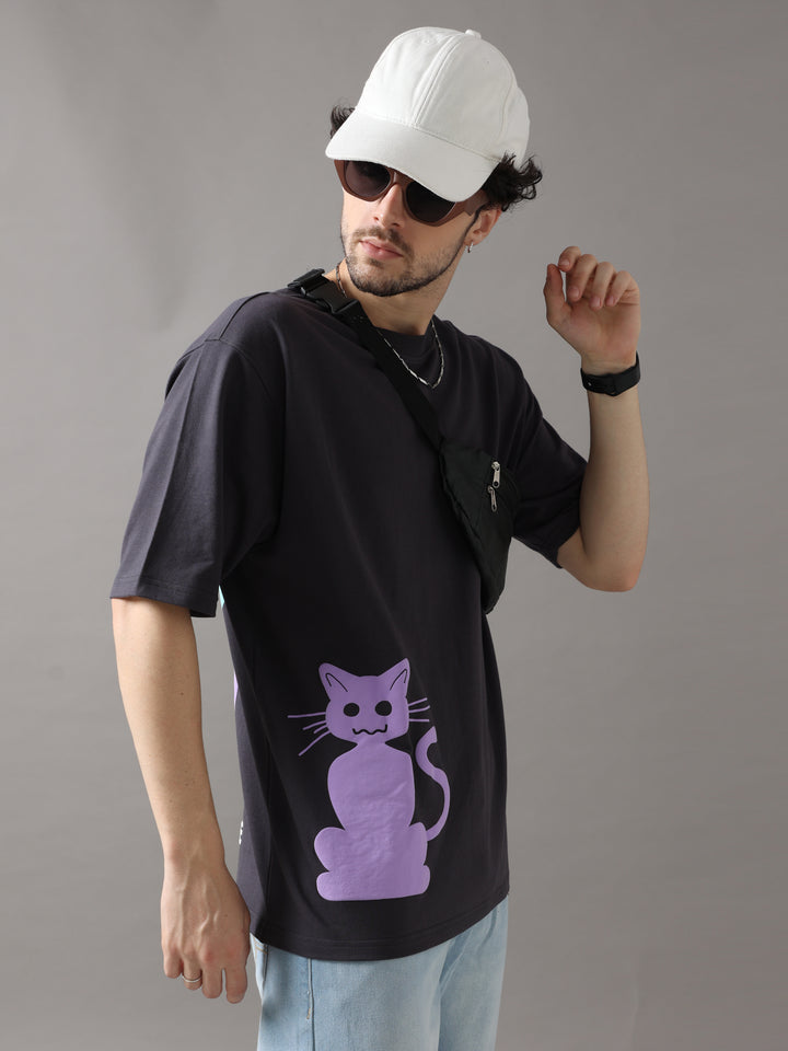 VUDUFORTUNE CAT BLACK OVERSIZED T-SHIRTOversized Fit