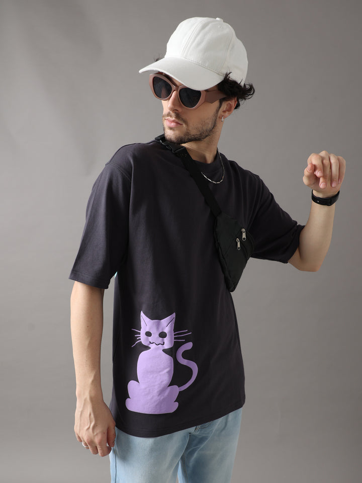 VUDUFORTUNE CAT BLACK OVERSIZED T-SHIRTOversized Fit