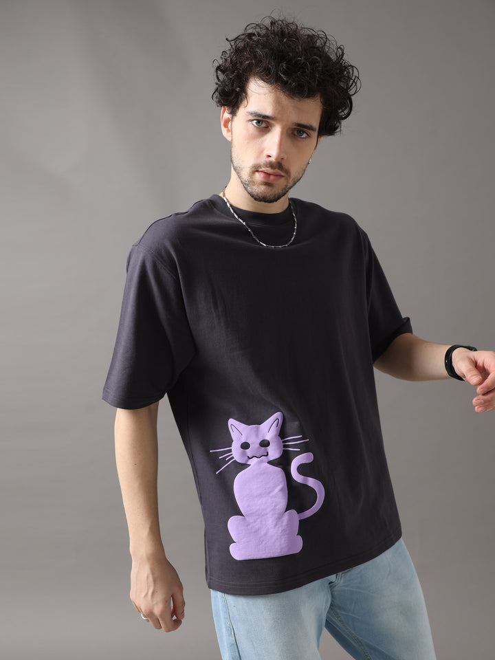 VUDUFORTUNE CAT BLACK OVERSIZED T-SHIRTOversized Fit