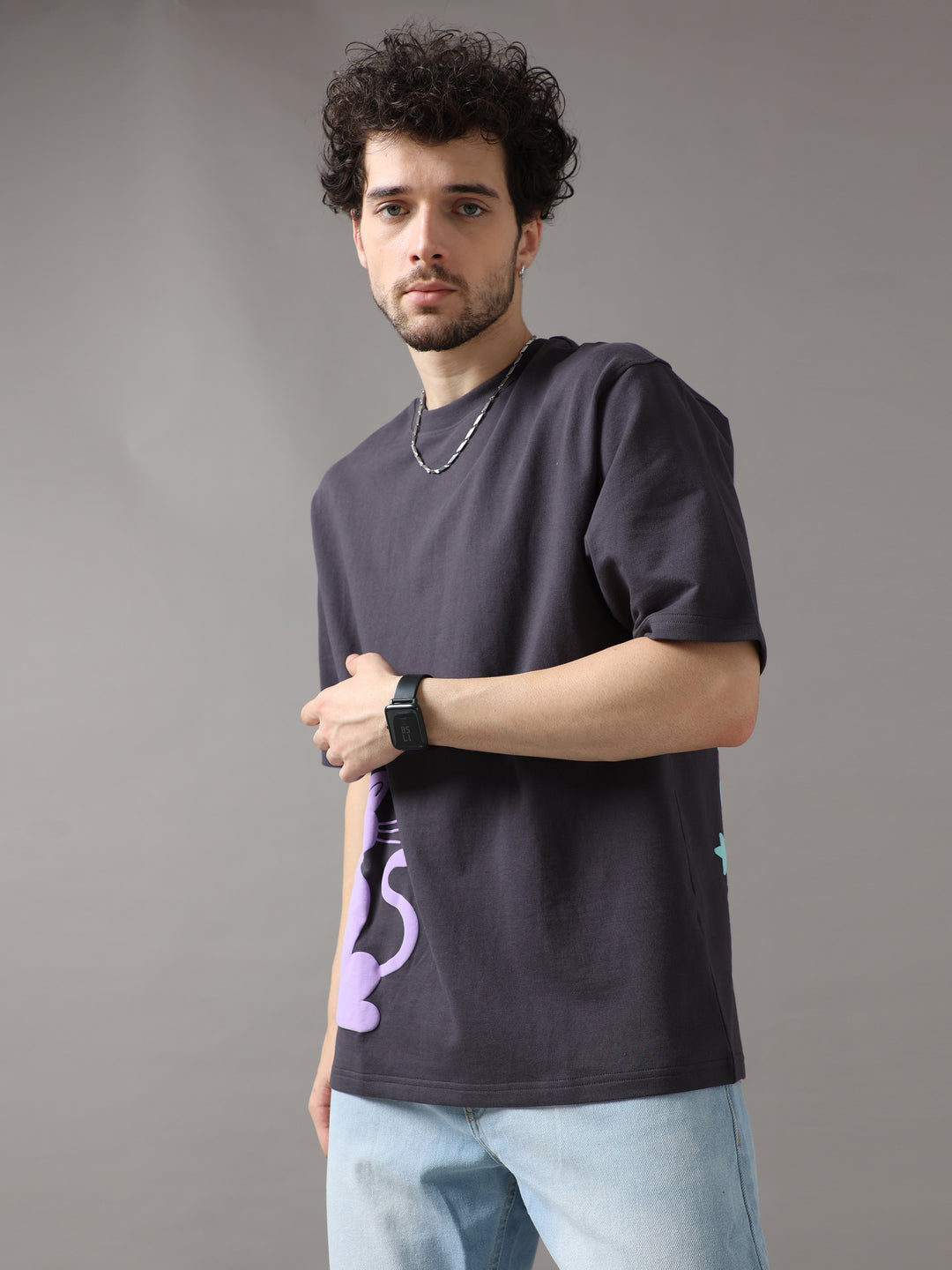 VUDUFORTUNE CAT BLACK OVERSIZED T-SHIRTOversized Fit