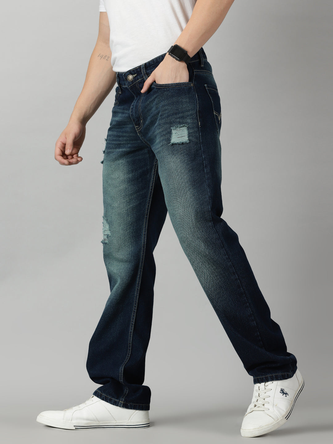 VUDUFrayed Navy Comfort DenimComfort Fit