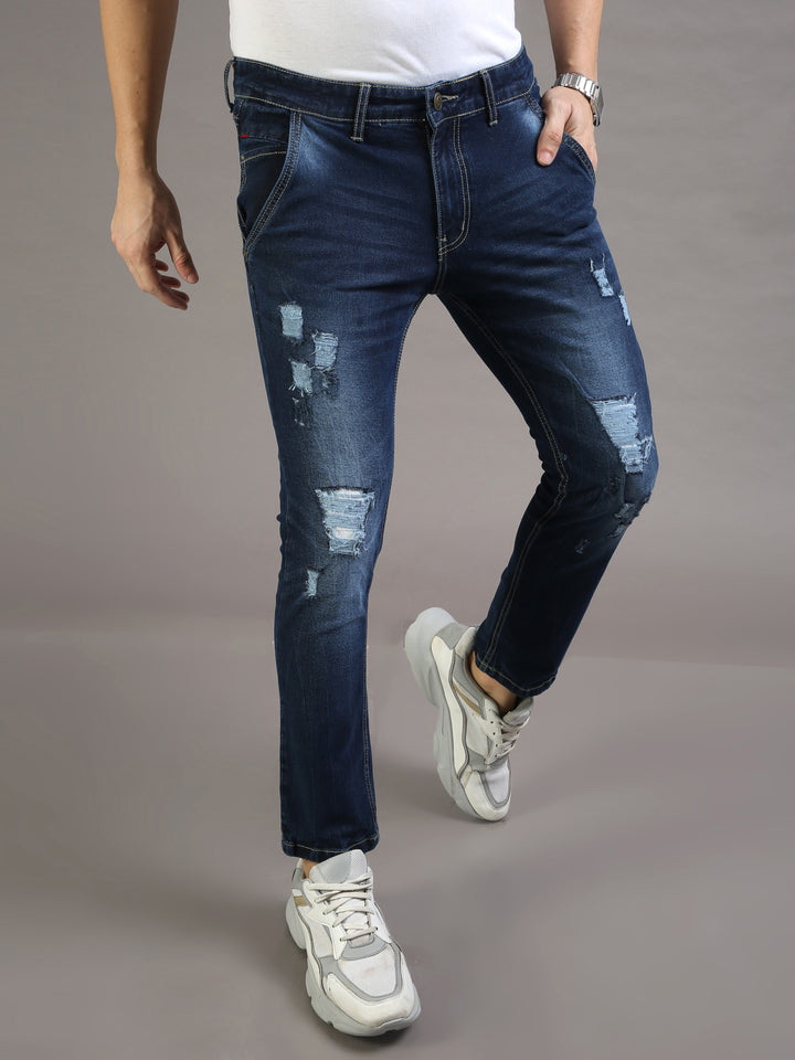 VUDUFrayed Slim Navy JeansSlim Fit