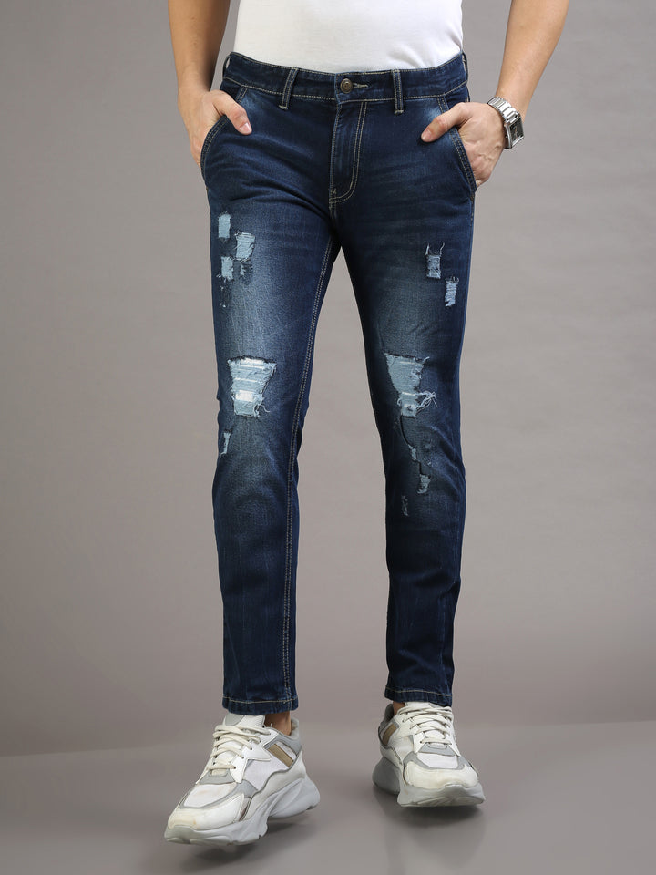 VUDUFrayed Slim Navy JeansSlim Fit