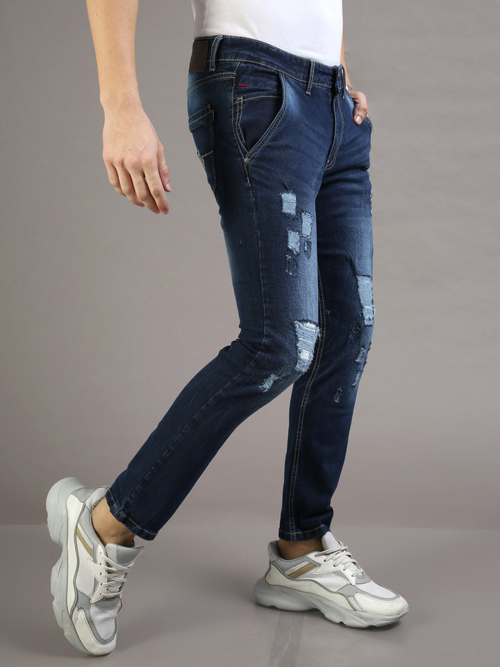 VUDUFrayed Slim Navy JeansSlim Fit