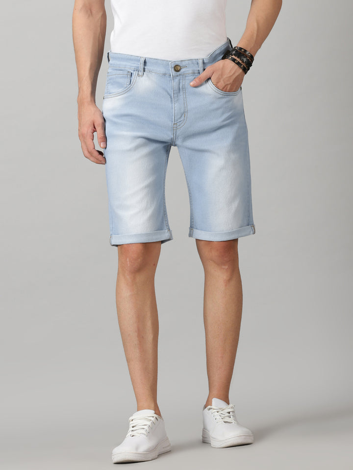 VUDULight Blue Denim ShortsSlim Fit