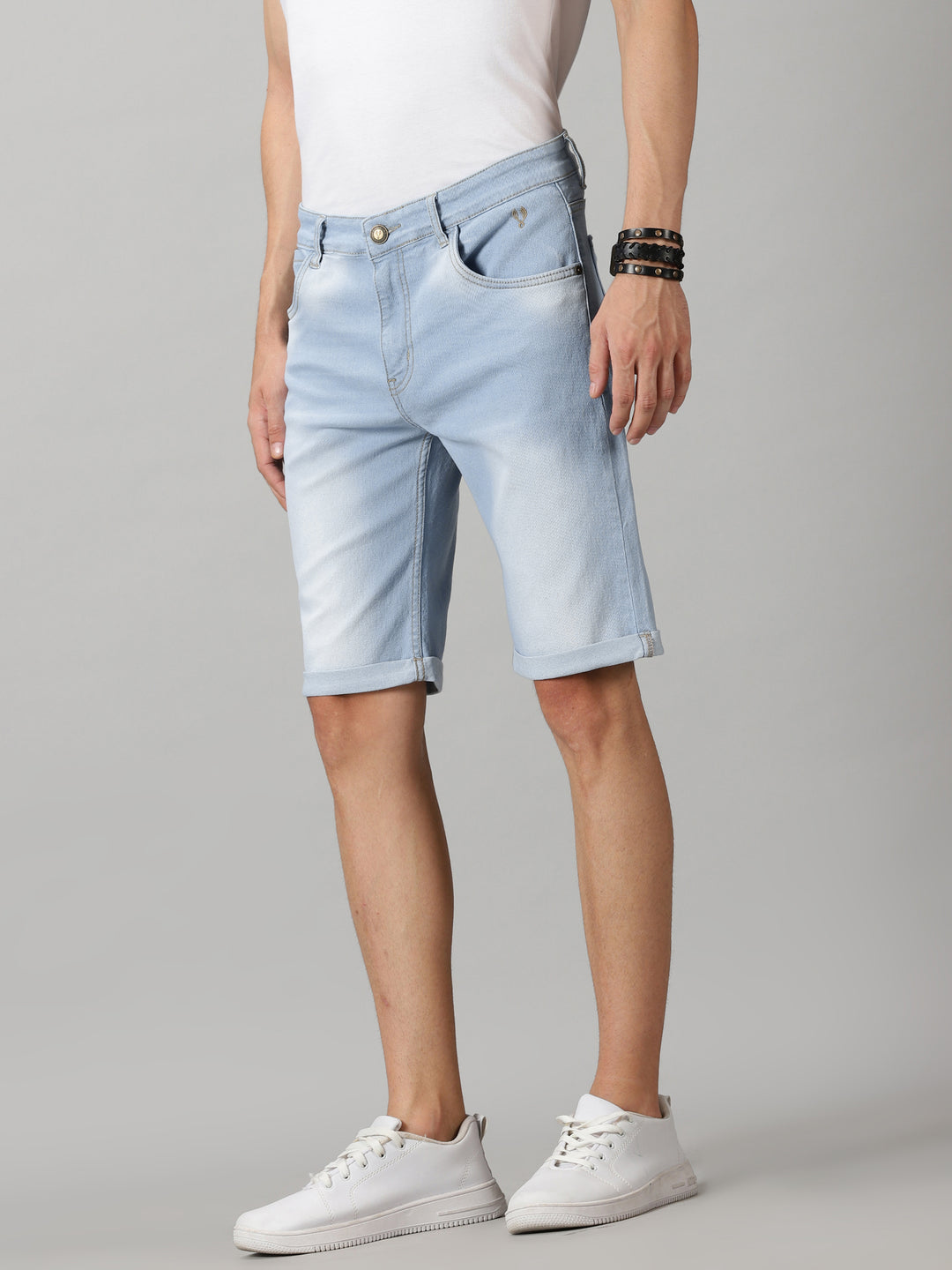 VUDULight Blue Denim ShortsSlim Fit